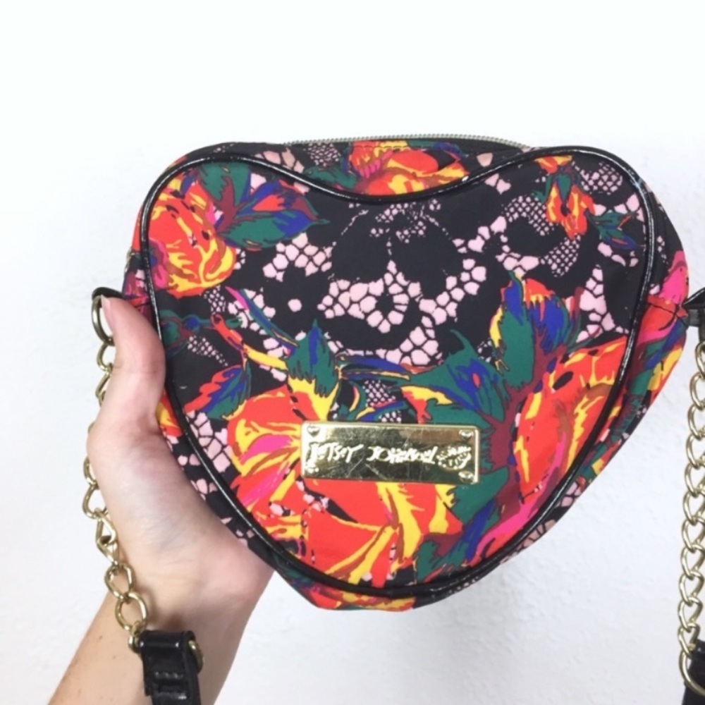 Betsey Johnson heart shaped floral print Crossbody purse